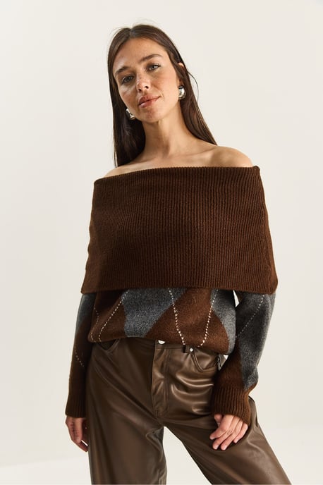 Madonna-Kragen Strickpullover mit Baklava-Muster - Image 4