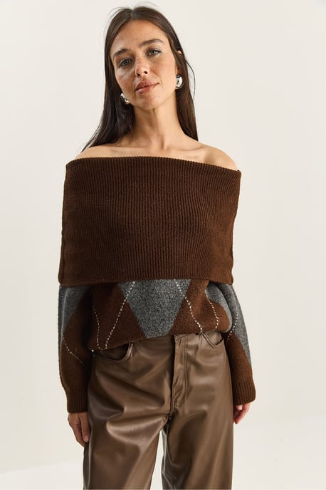 Madonna-Kragen Strickpullover mit Baklava-Muster - Image 5