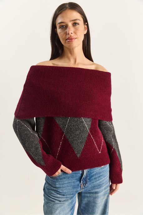 Madonna-Kragen Strickpullover mit Baklava-Muster - Image 2