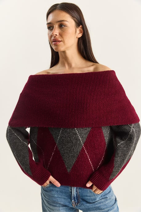 Madonna-Kragen Strickpullover mit Baklava-Muster - Image 3