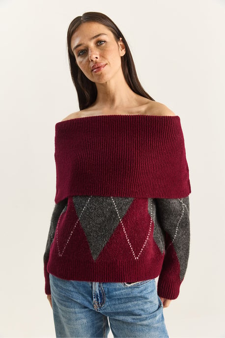 Madonna-Kragen Strickpullover mit Baklava-Muster - Image 4