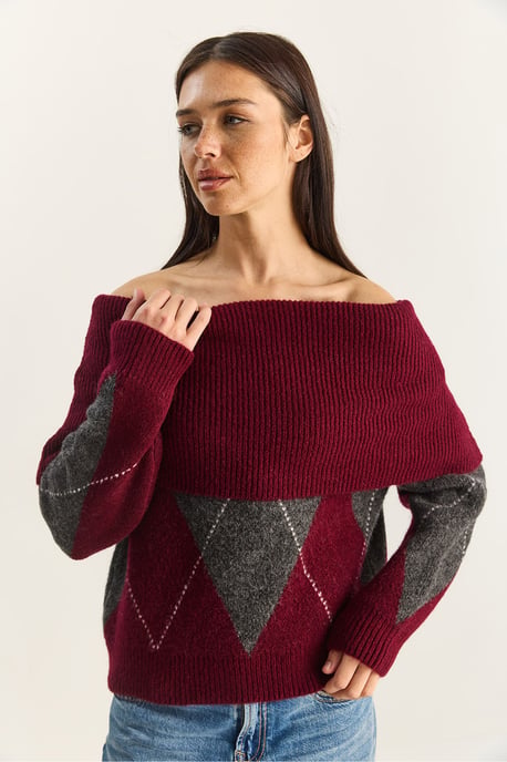 Madonna-Kragen Strickpullover mit Baklava-Muster - Image 5