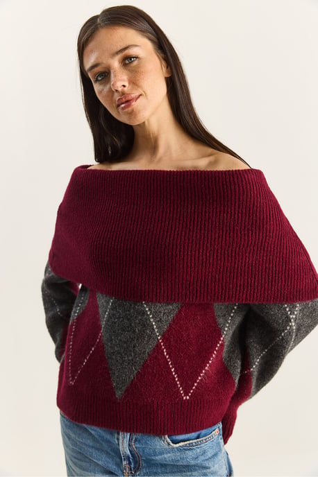 Madonna-Kragen Strickpullover mit Baklava-Muster - Image 6