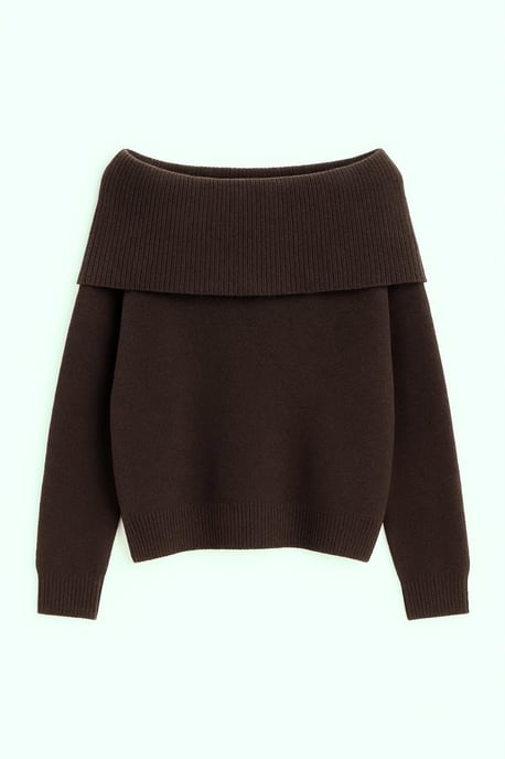 Lässiger Rippenpullover mit Madonna-Kragen - Image 1