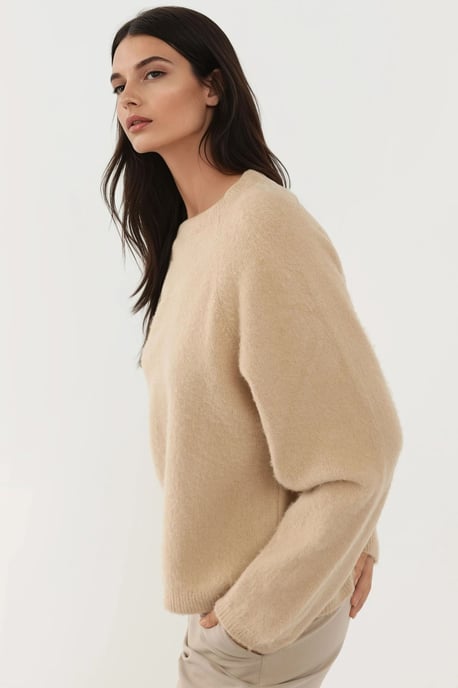 Weicher Strukturierter Rundhals Basic Pullover - Image 2
