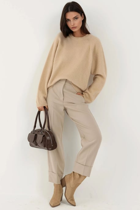 Weicher Strukturierter Rundhals Basic Pullover - Image 4