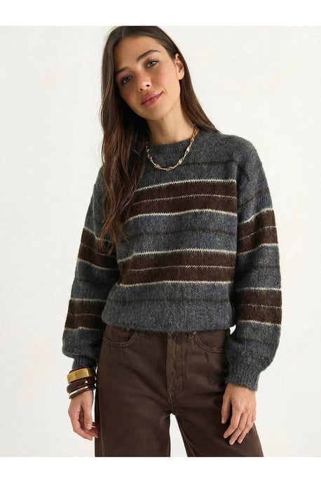 Gestreifter Strick-Pullover mit Rundhalsausschnitt - Image 2