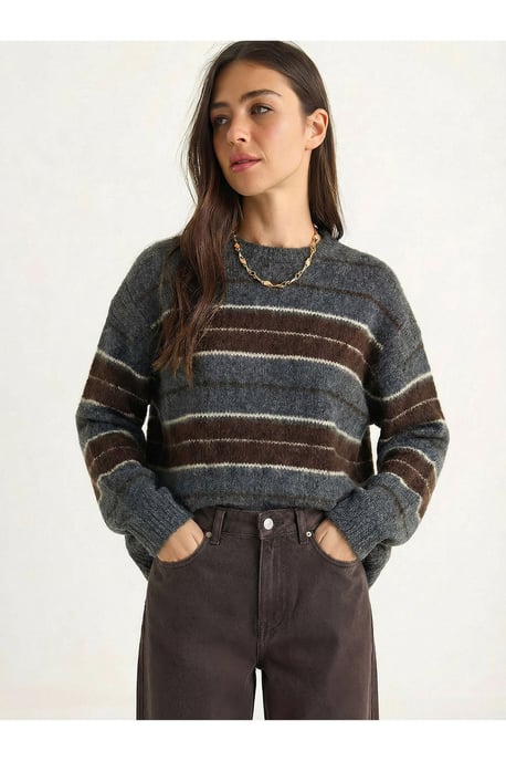 Gestreifter Strick-Pullover mit Rundhalsausschnitt - Image 3