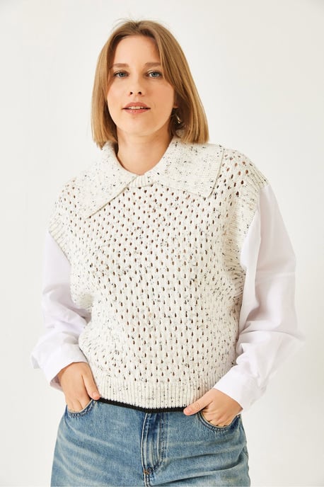 Strickcropped Pullover mit Hemdkragen - Image 2