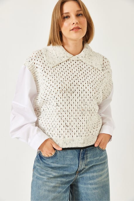 Strickcropped Pullover mit Hemdkragen - Image 3