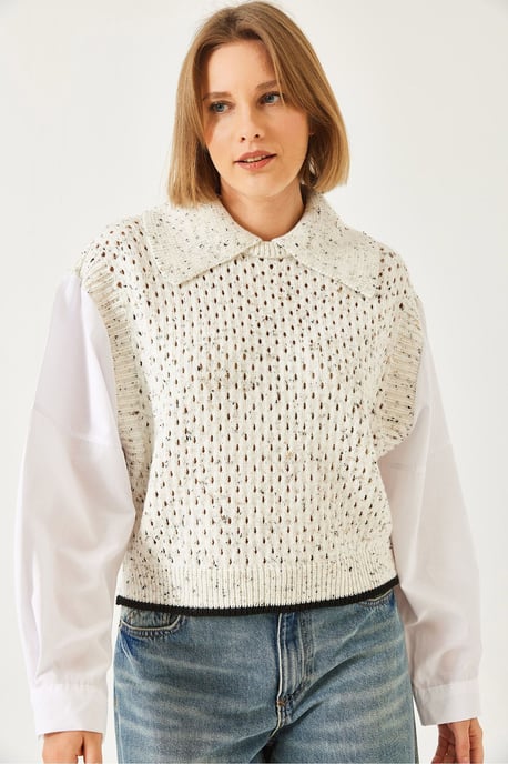 Strickcropped Pullover mit Hemdkragen - Image 4