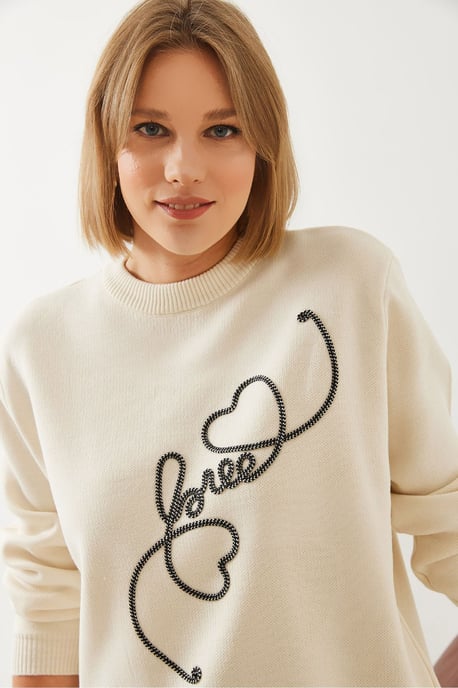 Bestickter Rundhalsausschnitt Pullover - Image 2