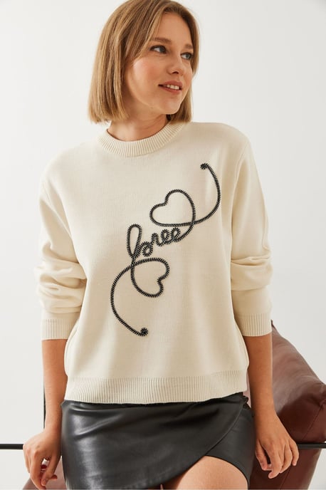 Bestickter Rundhalsausschnitt Pullover - Image 4