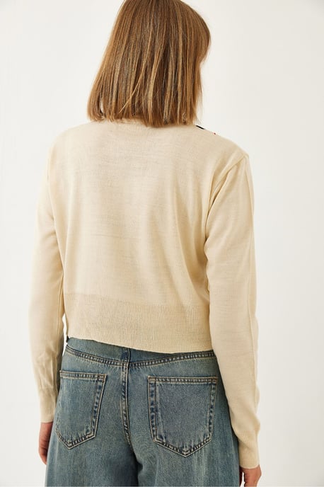 Geometrisches Jacquard-Turtleneck-Crop-Stricktop - Image 3