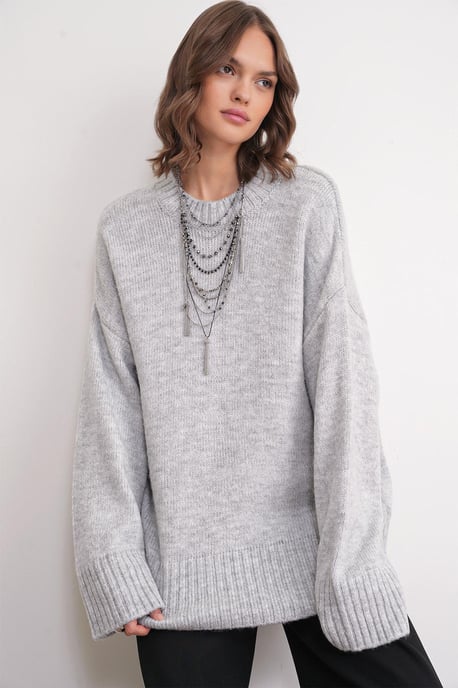 Übergroßer gerippter Strickpullover mit Rundhalsausschnitt - Image 3