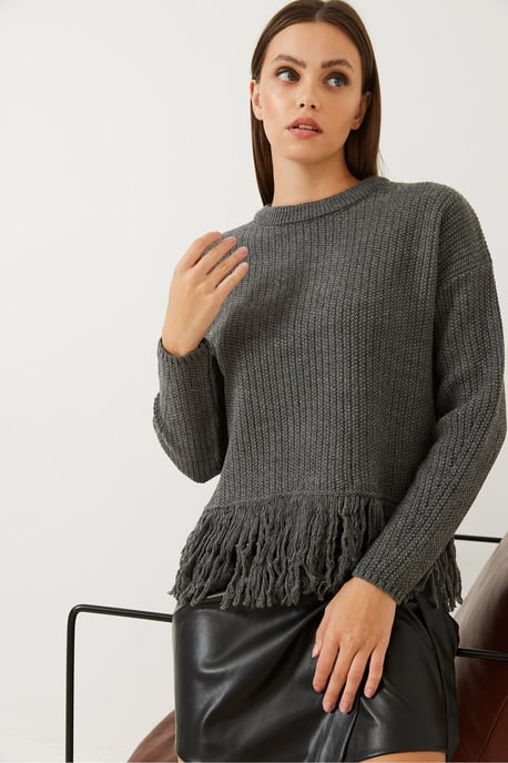 Fransiger Rundhalsausschnitt Crop-Pullover - Image 2