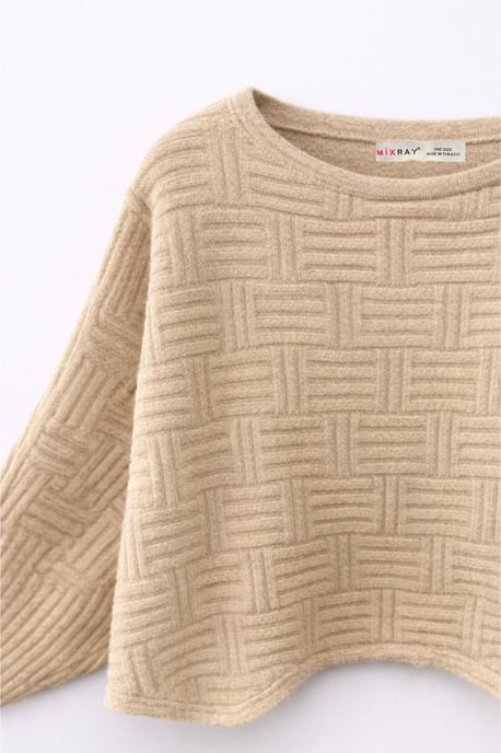 Übergroßer strukturiert gerippter Rundhals-Pullover - Image 3