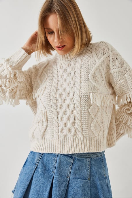 Rüschenstrukturierter, gekürzter Strickpullover - Image 3
