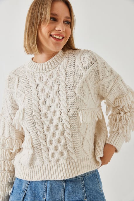 Rüschenstrukturierter, gekürzter Strickpullover - Image 4
