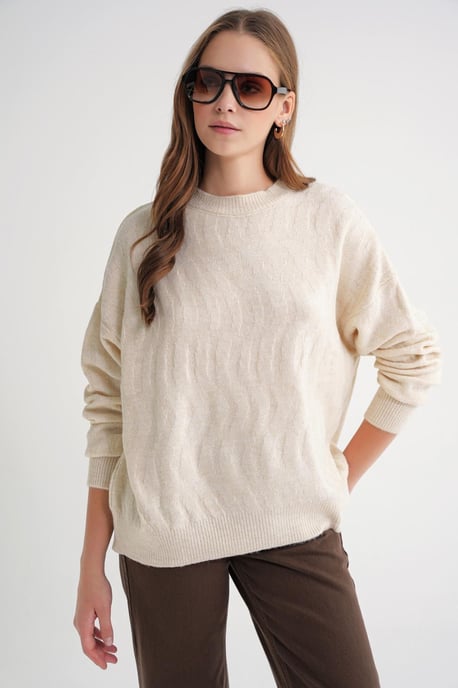Ribbed Knitwear Pullover mit Haargflechtmuster - Image 1
