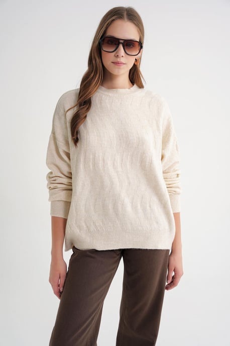 Ribbed Knitwear Pullover mit Haargflechtmuster - Image 3