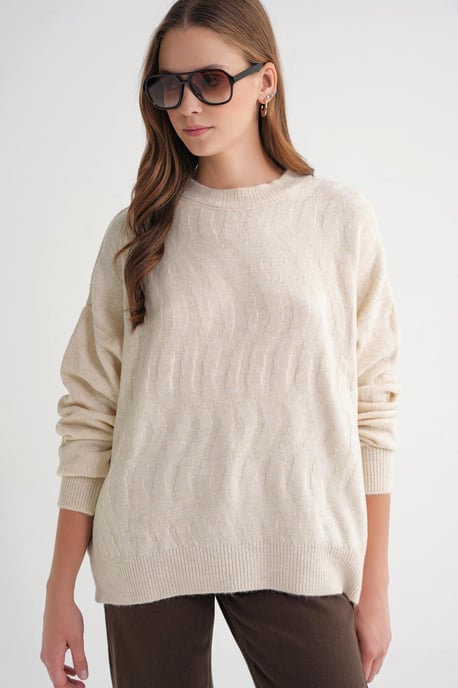 Ribbed Knitwear Pullover mit Haargflechtmuster - Image 4