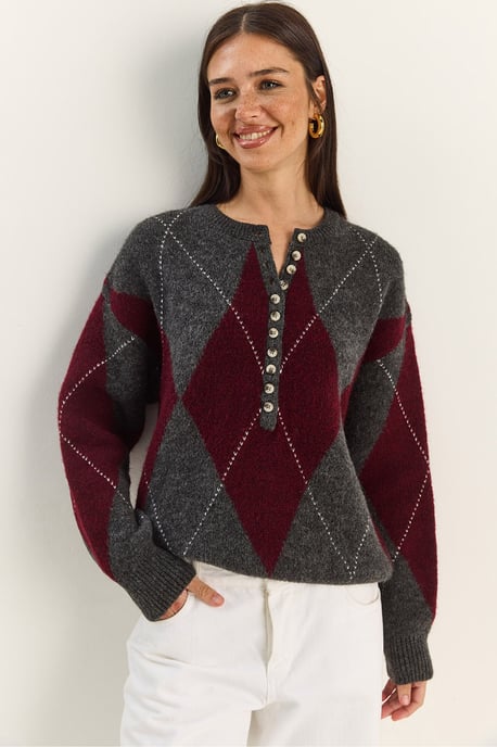 Strick-Pullover mit Rundhalsausschnitt und Knopfverschluss - Image 2