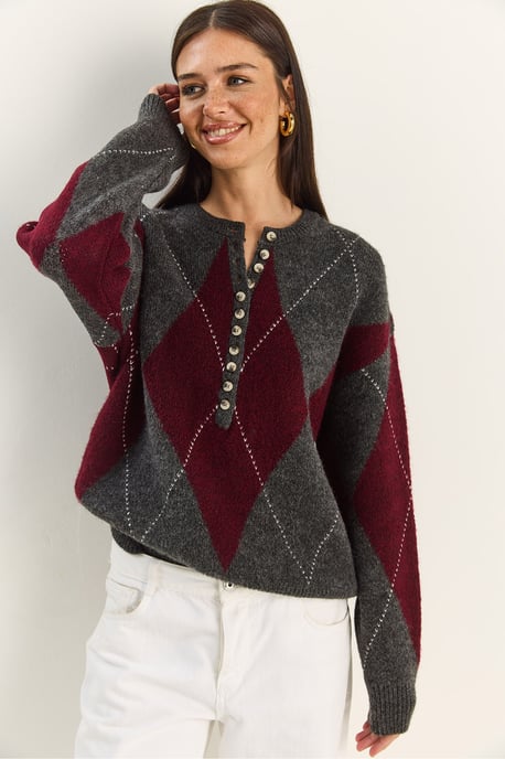 Strick-Pullover mit Rundhalsausschnitt und Knopfverschluss - Image 3
