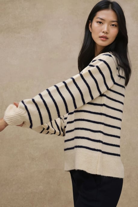 Gestreifter Button-Kragen-Pullover - Image 2