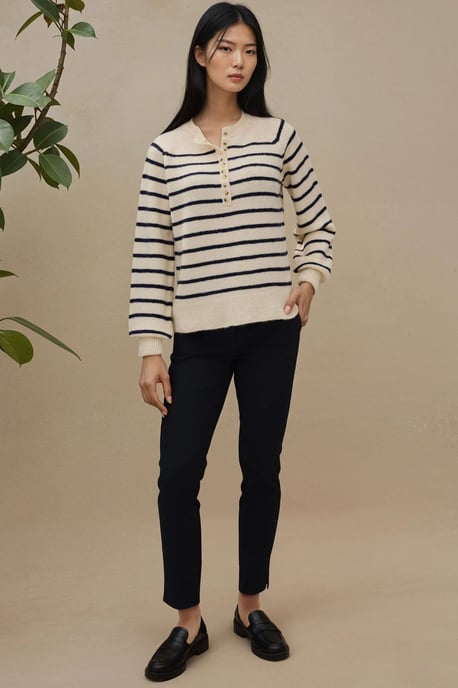 Gestreifter Button-Kragen-Pullover - Image 5