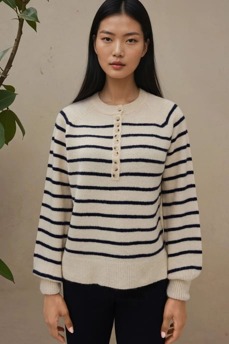 Gestreifter Button-Kragen-Pullover - Image 6