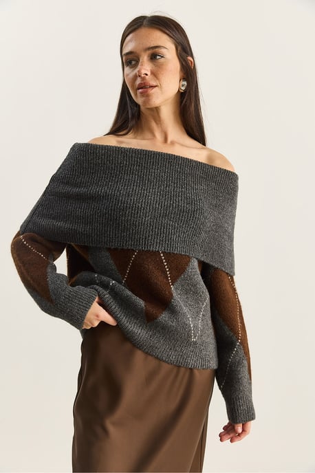 Madonna Kragen Strickpullover mit Baklava-Muster - Image 2