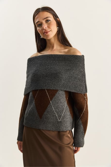 Madonna Kragen Strickpullover mit Baklava-Muster - Image 3
