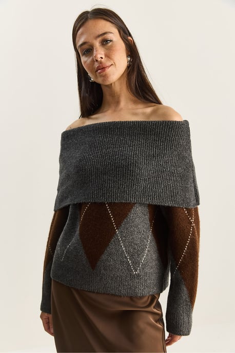 Madonna Kragen Strickpullover mit Baklava-Muster - Image 5