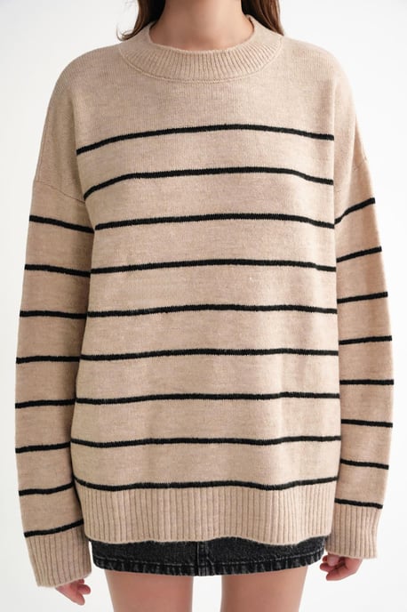 Gestreifter Crew Neck Relaxed Strickpullover - Image 5