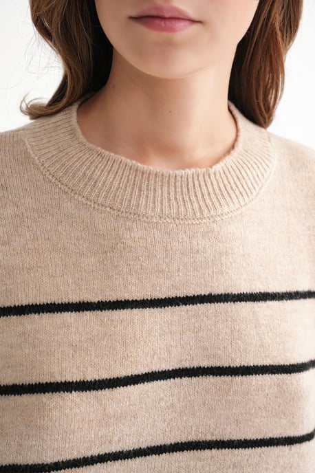 Gestreifter Crew Neck Relaxed Strickpullover - Image 6