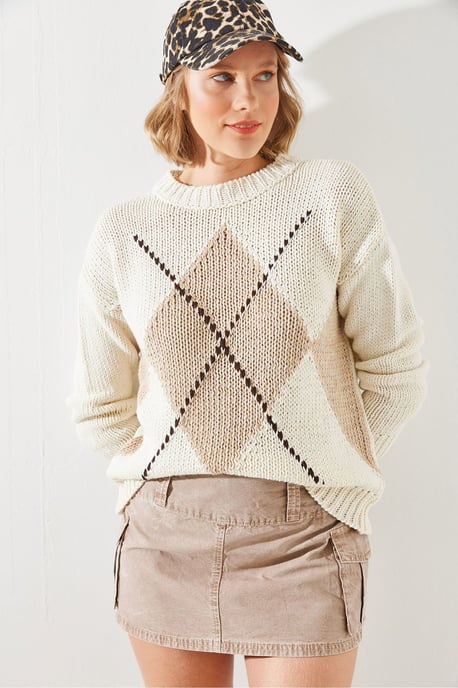 Geometrisches Muster Strickpullover mit Rundhalsausschnitt - Image 2