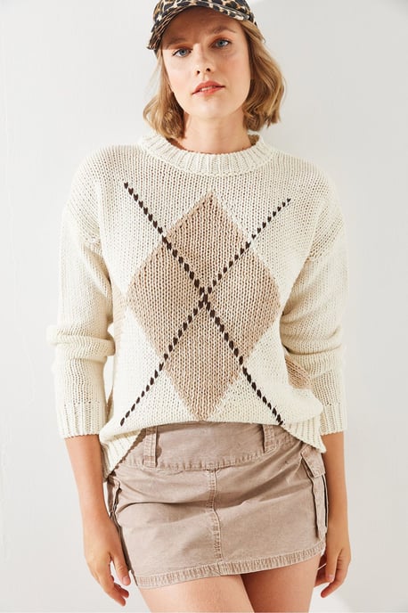 Geometrisches Muster Strickpullover mit Rundhalsausschnitt - Image 3