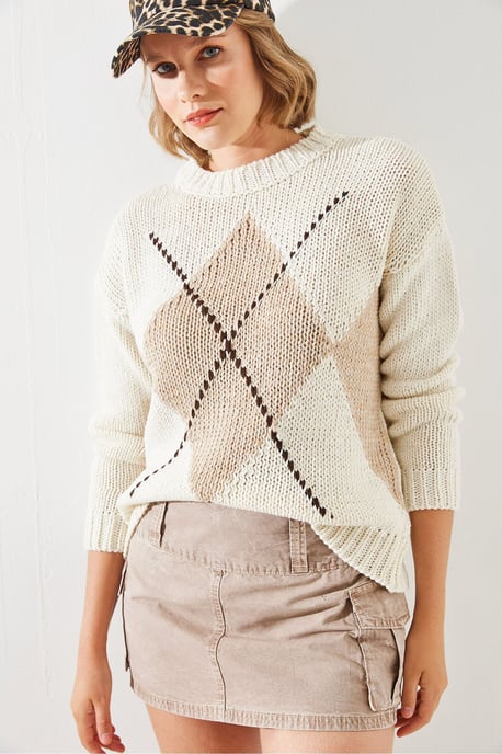 Geometrisches Muster Strickpullover mit Rundhalsausschnitt - Image 4