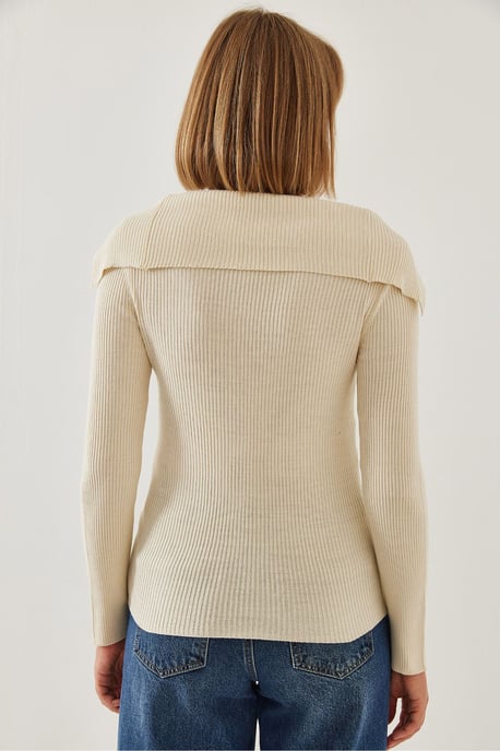 Strukturierter Rippstrick-Mantelkragenpullover - Image 3