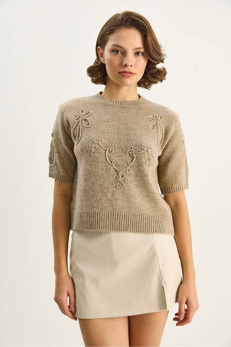 Bestickter Rundhalsausschnitt-Strickpullover - Image 4