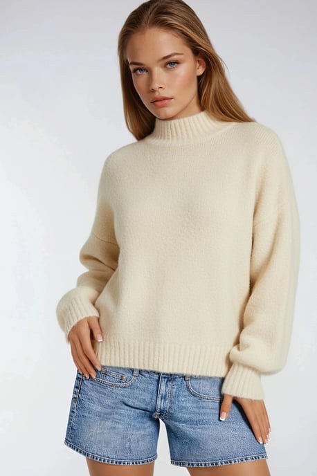 Lässiger Schnitt Rundhals Dickstrickpullover - Image 3