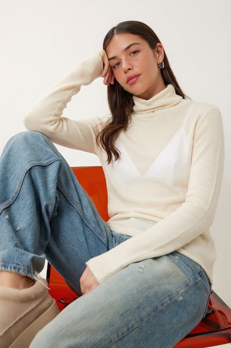 Schlankes Turtleneck Langarm Transparente Bluse - Image 2