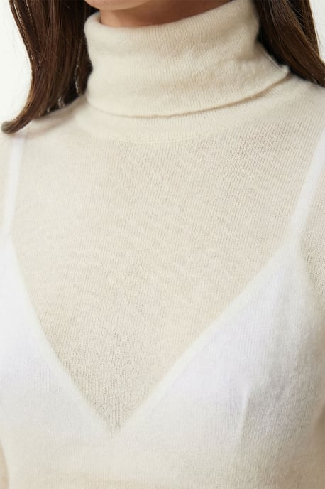 Schlankes Turtleneck Langarm Transparente Bluse - Image 4