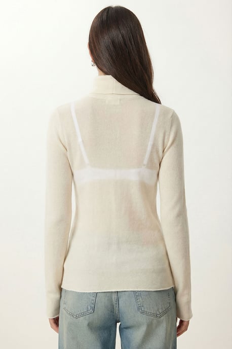 Schlankes Turtleneck Langarm Transparente Bluse - Image 5