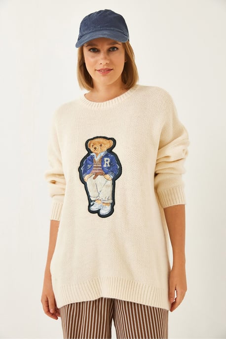 Bestickter Übergroßer Rundhalsausschnitt-Pullover - Image 2
