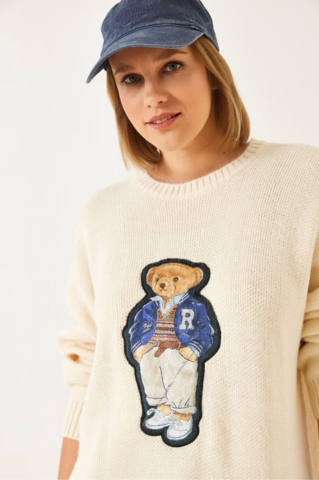 Bestickter Übergroßer Rundhalsausschnitt-Pullover - Image 3