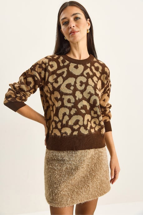 Leoprint Rundhals-Pullover - Image 1