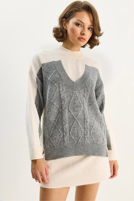 Rundhals-Strickpullover mit Argyle-Muster - Image 1