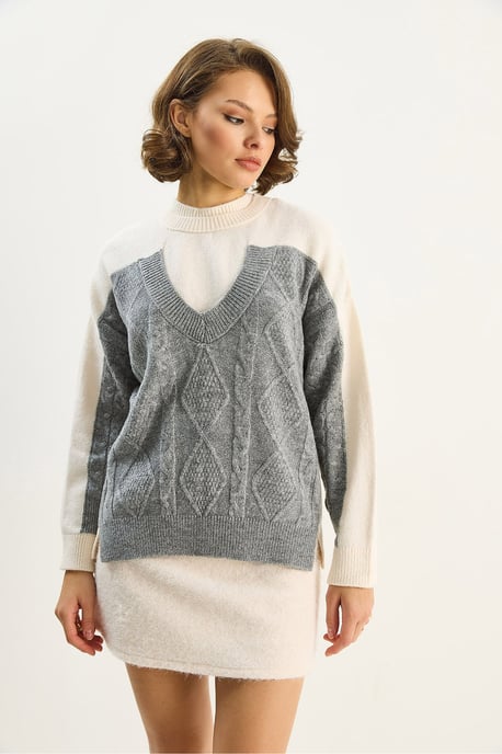 Rundhals-Strickpullover mit Argyle-Muster - Image 2